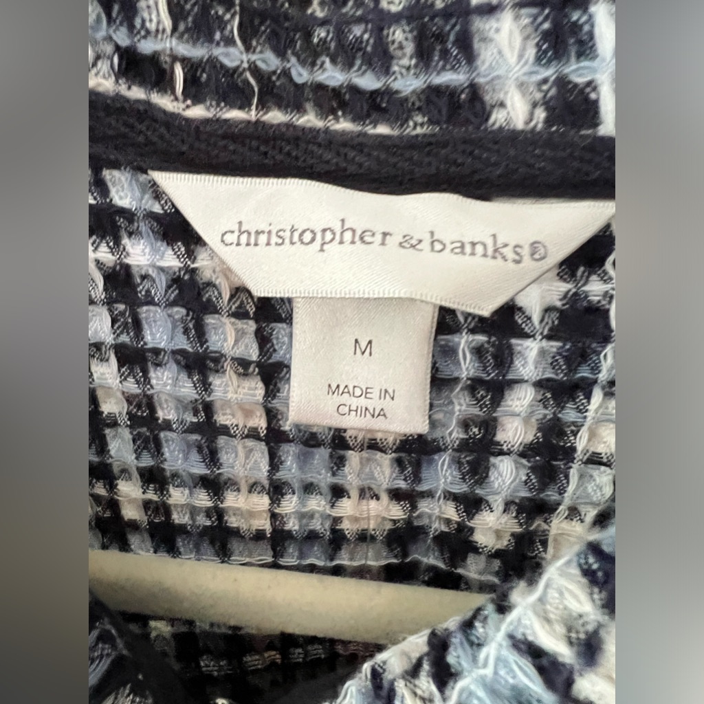 Christopher & Banks Nwt Zip Jacket Lightweight M Womens Navy White Plaid Waffle — image 3 of 8